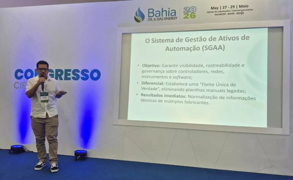 Isaac Araújo apresentou case sobre cibersegurança no Bahia Oil & Gas Energy 2026 (Foto: Emanuela Paranhos/Divulgação)